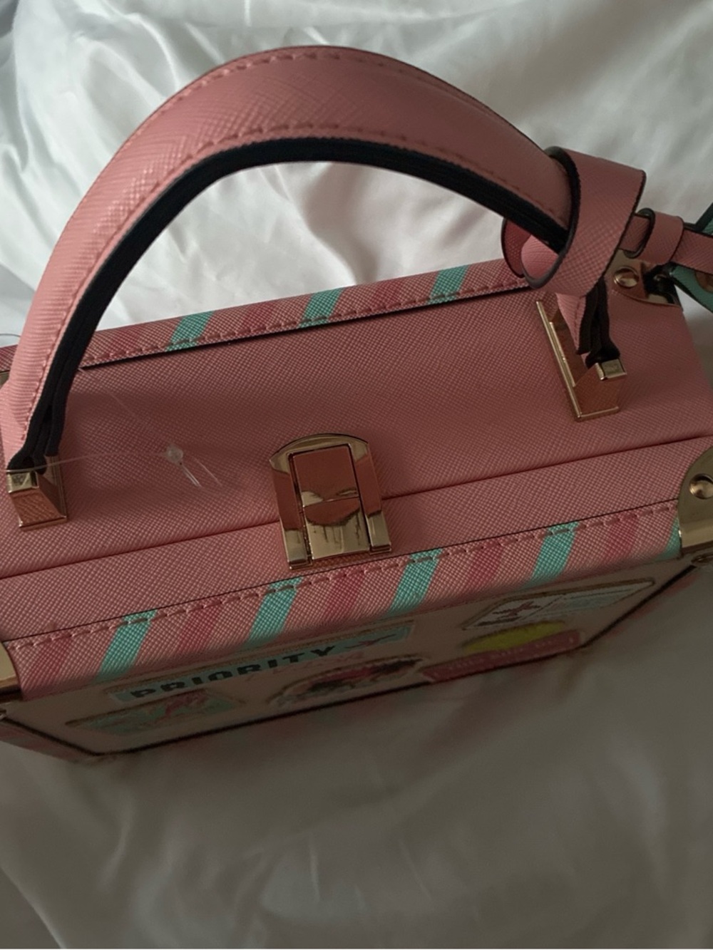 Aldo Pink and Mint Travel Sticker Mini Bag - Picture 2 of 3